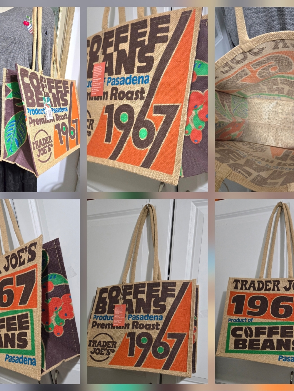 Trader Joe's 1967 Coffee Beans Jute Tote Bag - Orange, Green, Brown